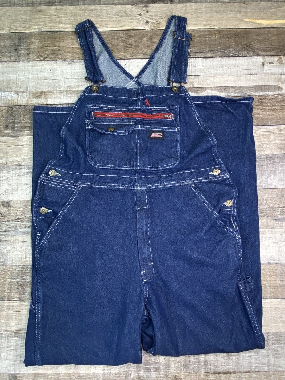 Dickies Overalls Mens Sx32 Blue Denim Jean Farmer Carpenter Utility Bib Y2K